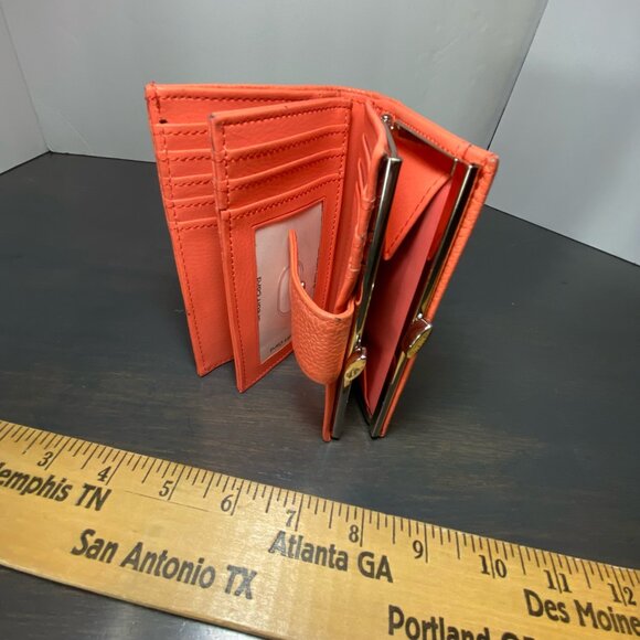 Coral Genuine Leather Wallet Organizer w/ Coin Clasp - Picture 5 of 9